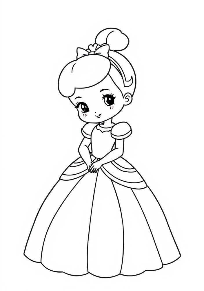 Desenho da Cinderella com vestido de baile para colorir