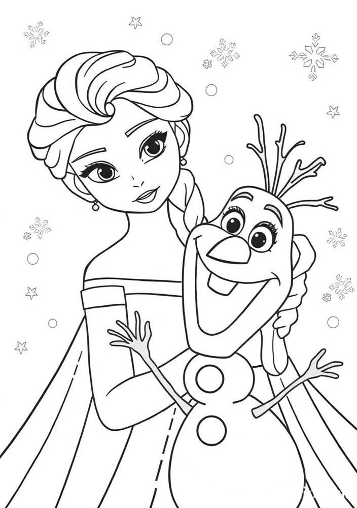 Desenho da Elsa com Olaf para colorir