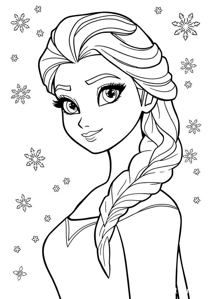 Desenho da Elsa com flocos de neve para colorir
