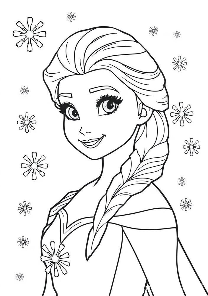 Desenho da Elsa com flocos de neve para colorir