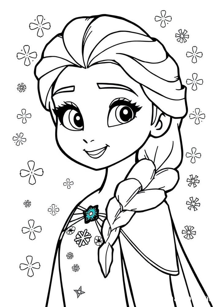 Desenho da Elsa com flocos de neve para colorir