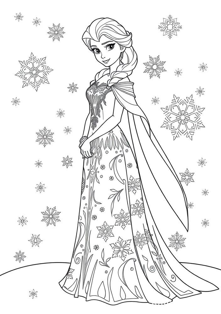 Desenho da Elsa com vestido de gelo para colorir