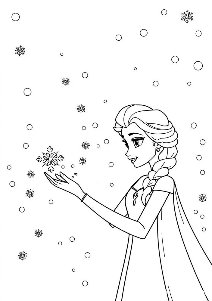 Desenho da Elsa criando flocos de neve para colorir