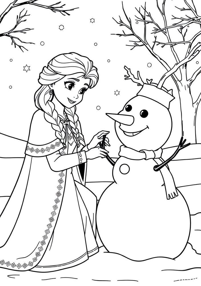 Desenho da Elsa criando um boneco de neve para colorir