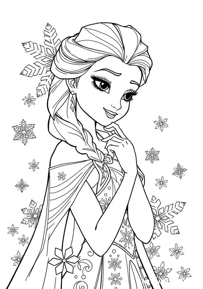 Desenho da Elsa em momentos de reflexão para colorir