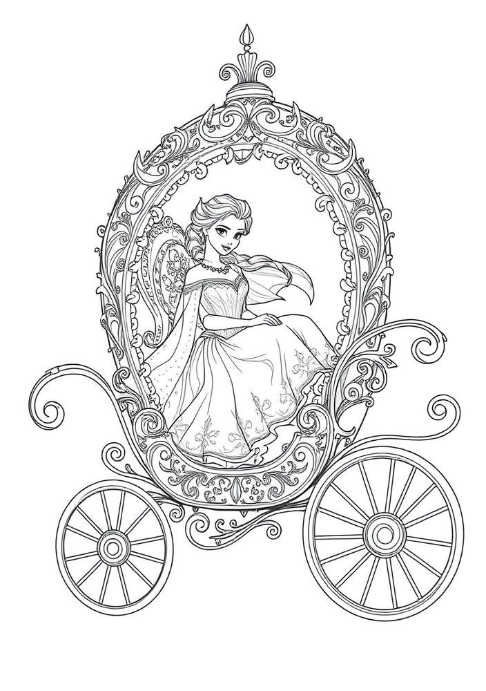 Desenho da Elsa em sua carruagem mágica para colorir