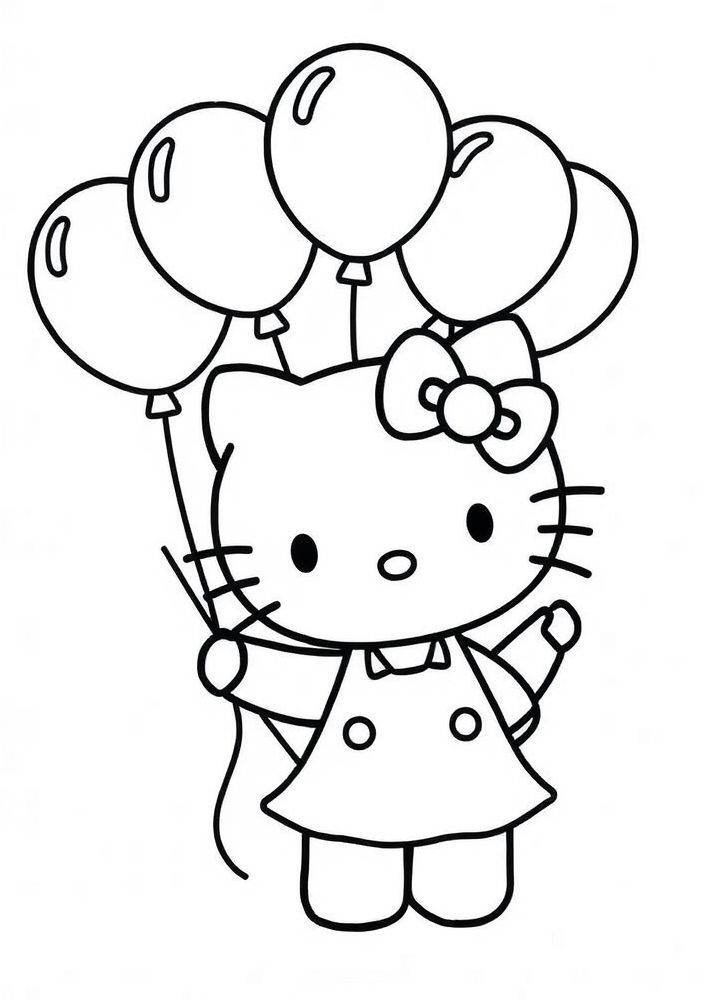 Desenho da Hello Kitty com balões de festa para colorir
