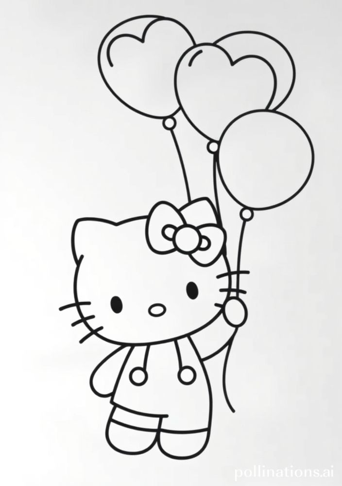 Desenho da Hello Kitty com balões para colorir