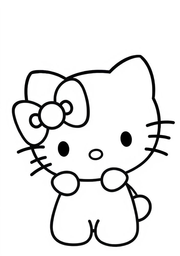 Desenho da Hello Kitty com um laço vermelho para colorir