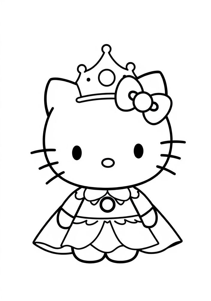 Desenho da Hello Kitty como uma princesa para colorir