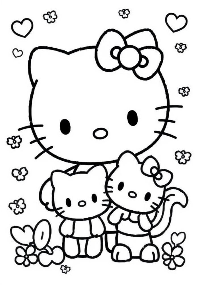 Desenho da Hello Kitty e os amigos para colorir