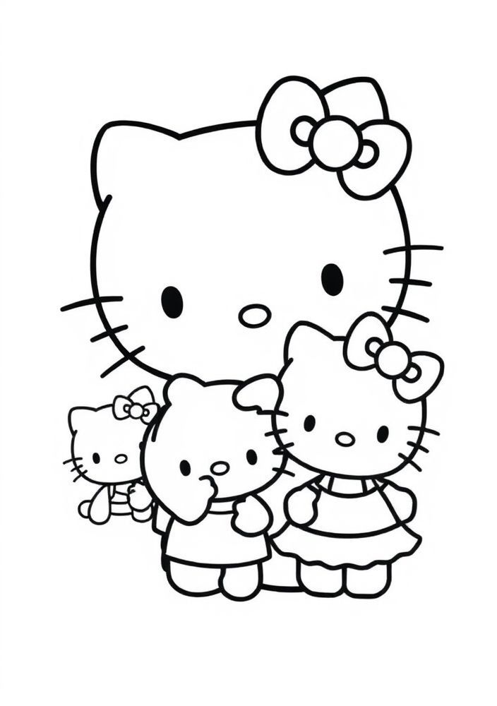 Desenho da Hello Kitty e sua família para colorir