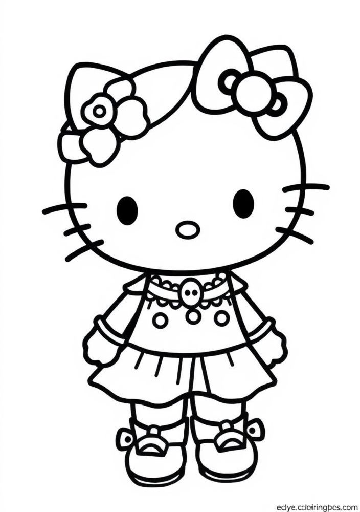 Desenho da Hello Kitty em um desfile de moda para colorir