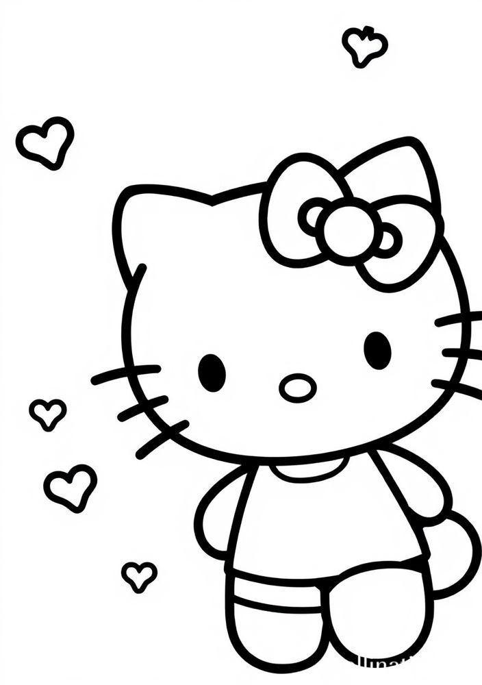 Desenho da Hello Kitty fazendo arte para colorir