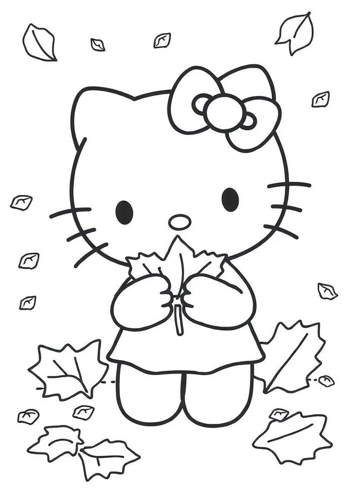 Desenho da Hello Kitty no outono para colorir