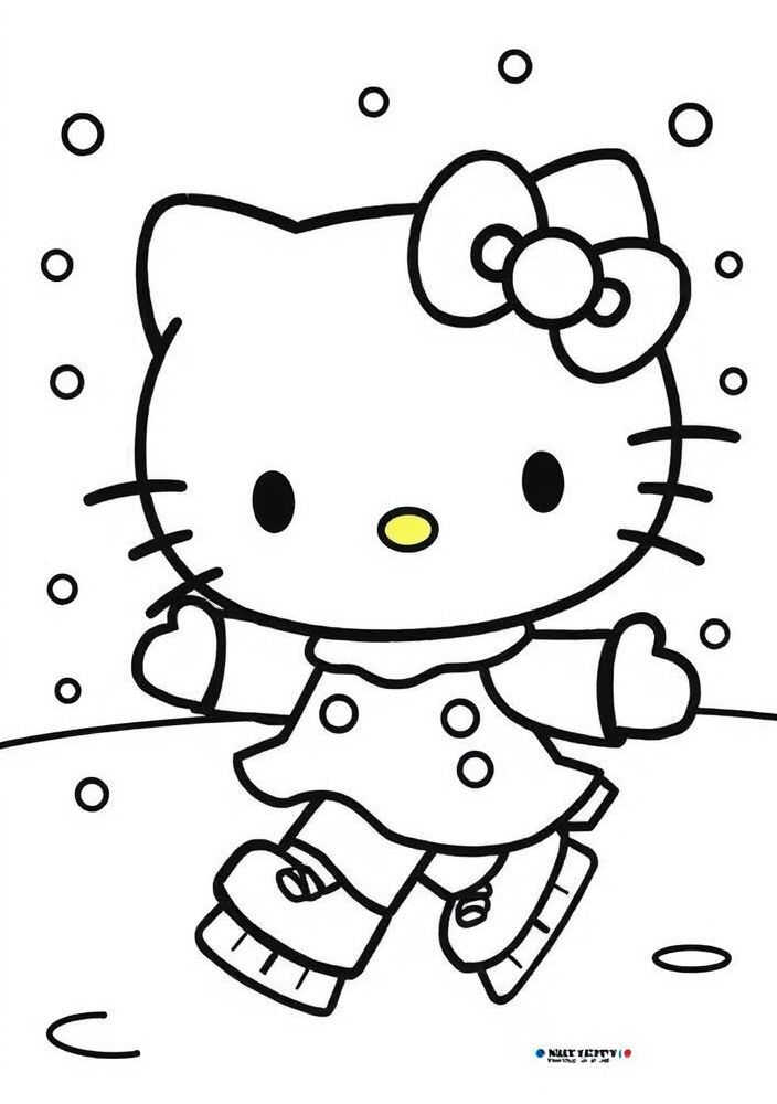 Desenho da Hello Kitty patinando no gelo para colorir