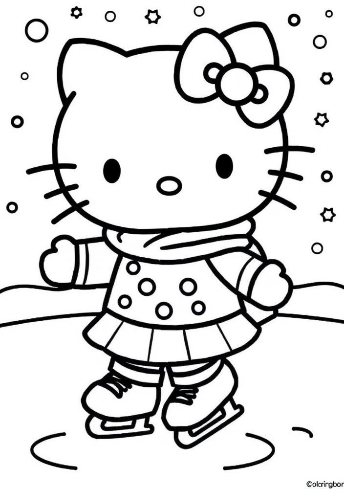 Desenho da Hello Kitty patinando no gelo para colorir