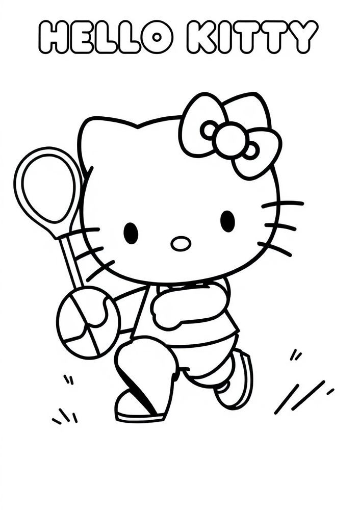 Desenho da Hello Kitty praticando esportes para colorir