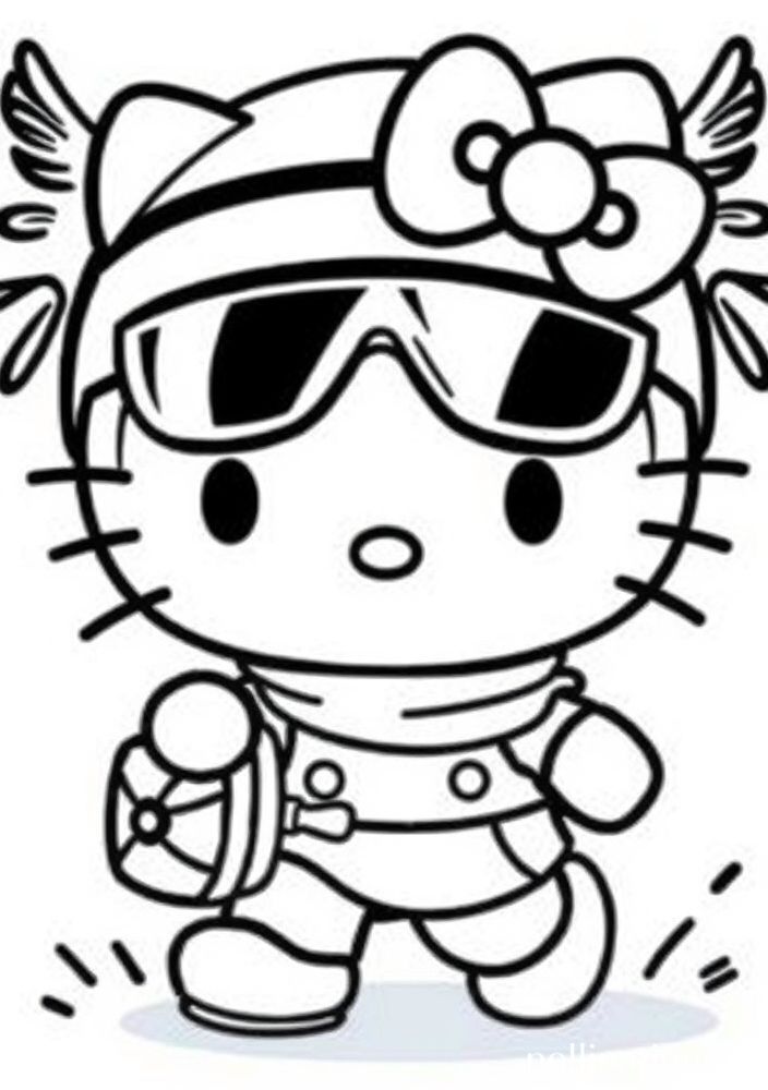 Desenho da Hello Kitty praticando esportes para colorir