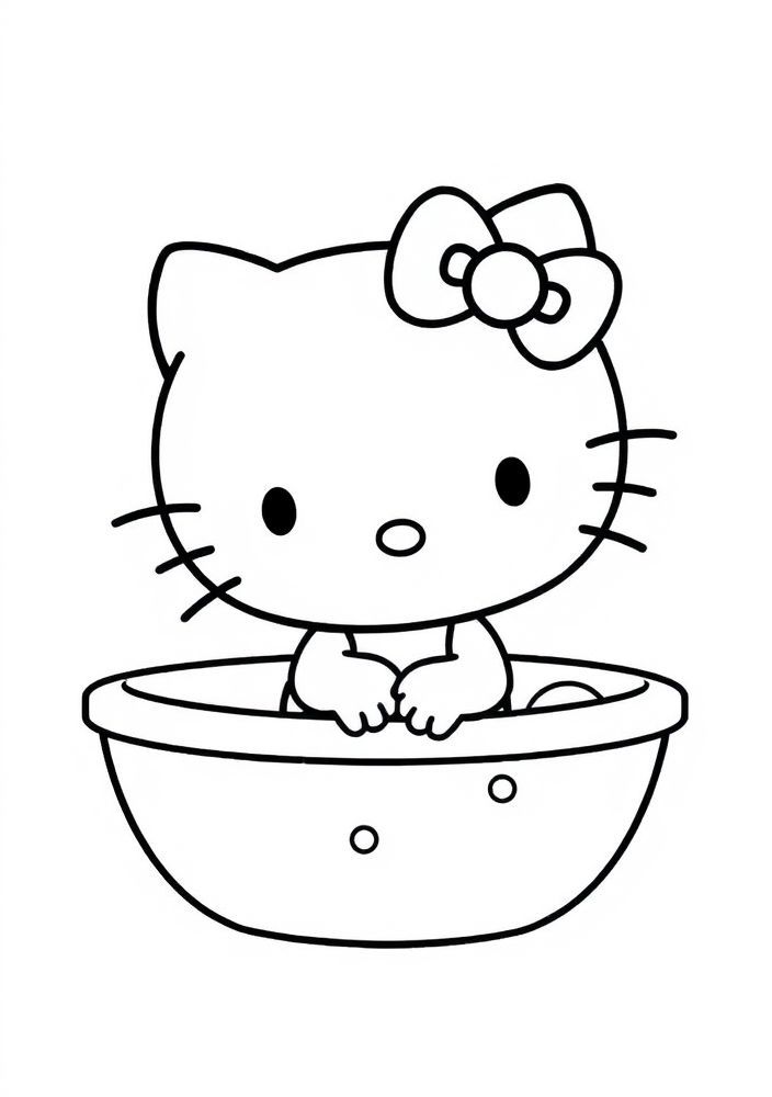 Desenho da Hello Kitty saindo do banho para colorir