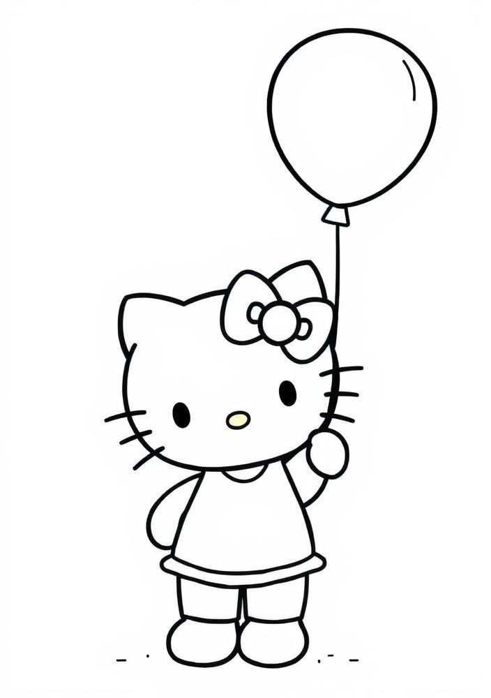 Desenho da Hello Kitty segurando um balão para colorir