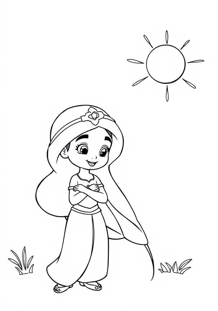 Desenho da Jasmine e Rajah em um dia ensolarado para colorir