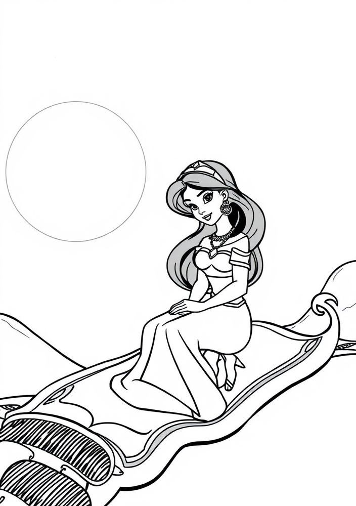 Desenho da Jasmine e o Aladdin no tapete mágico para colorir