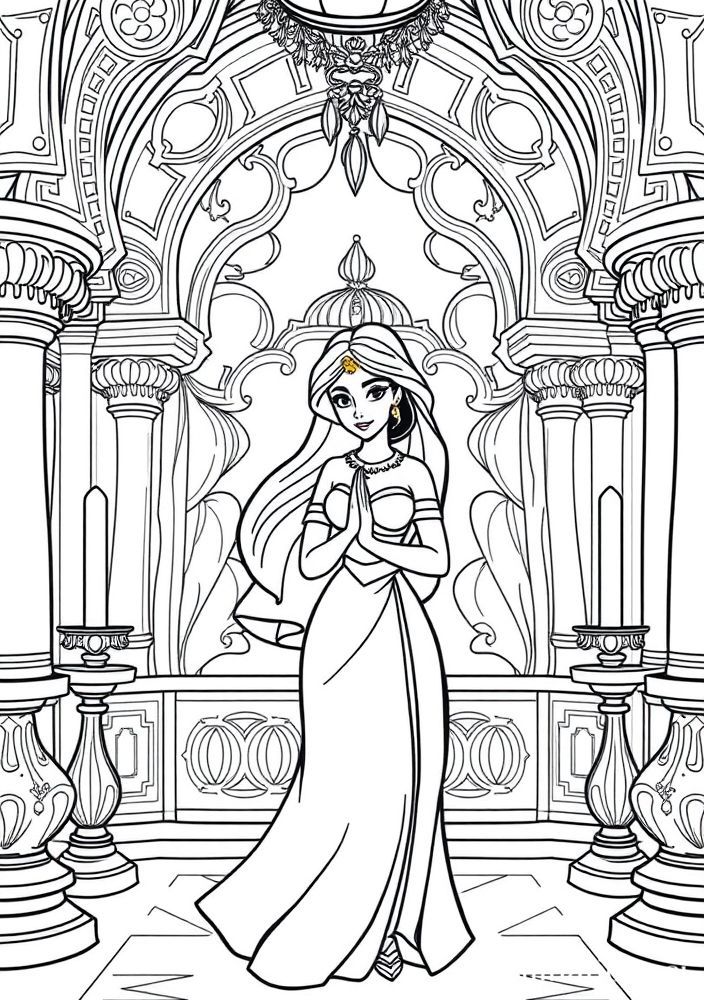 Desenho da Jasmine em seu palácio para colorir