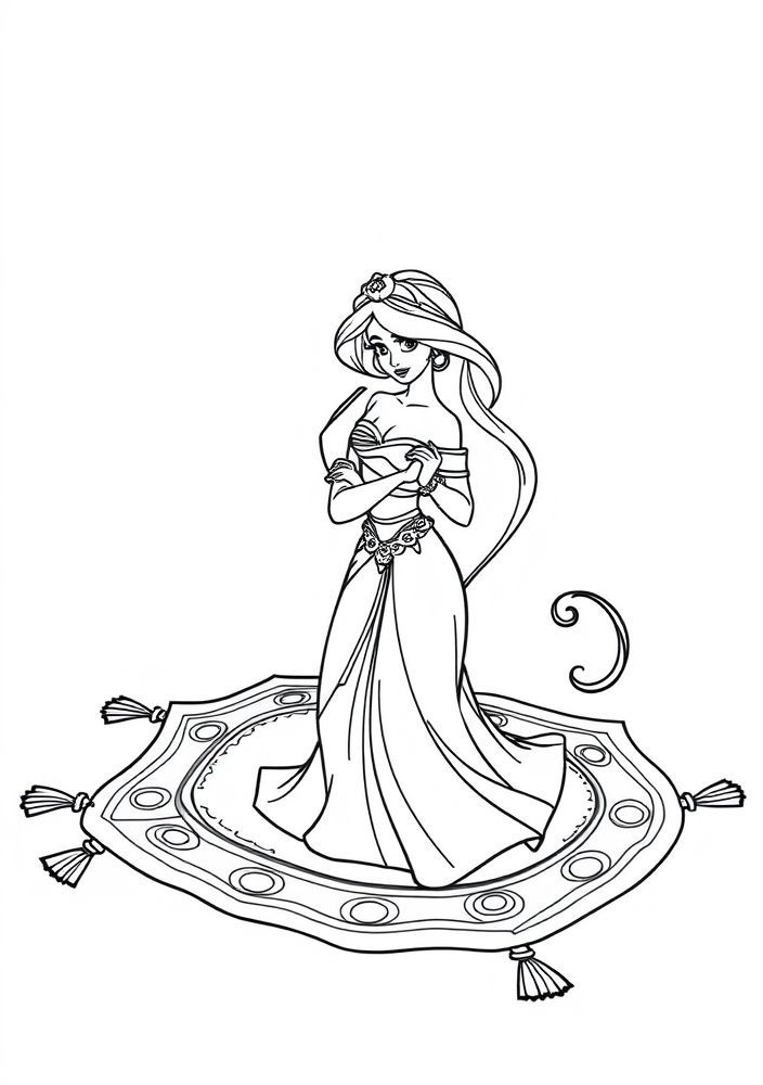 Desenho da Jasmine no tapete mágico para colorir