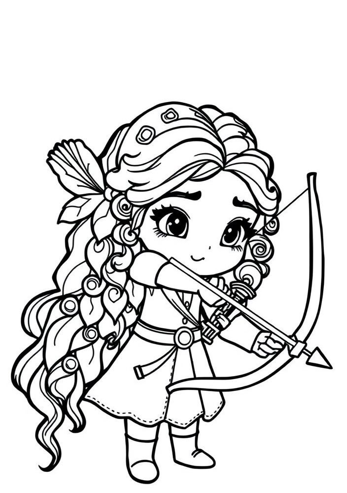 Desenho da Merida com arco e flecha para colorir