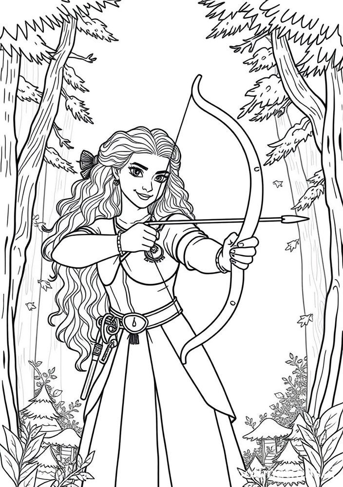 Desenho da Merida com seu arco e flecha para colorir