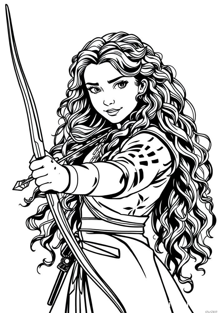 Desenho da Merida com seu arco para colorir