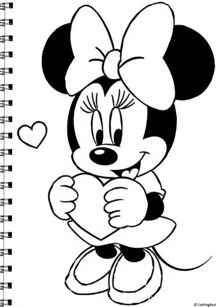 Desenho da Minnie com um coração para colorir