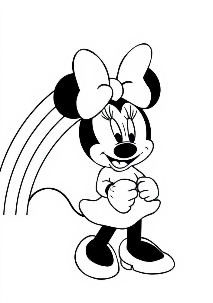 Desenho da Minnie e um arco-íris para colorir