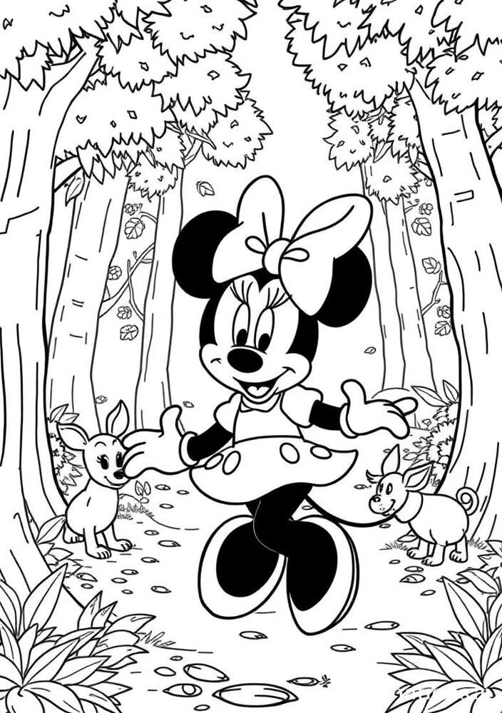 Desenho da Minnie na floresta para colorir