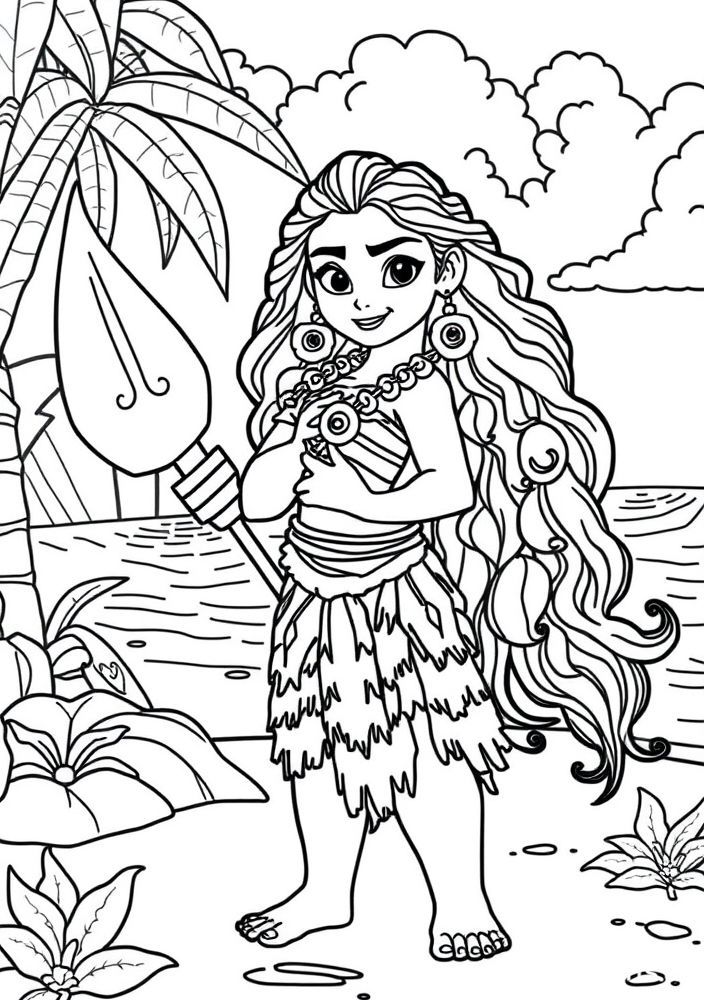 Desenho da Moana com Te Fiti para colorir