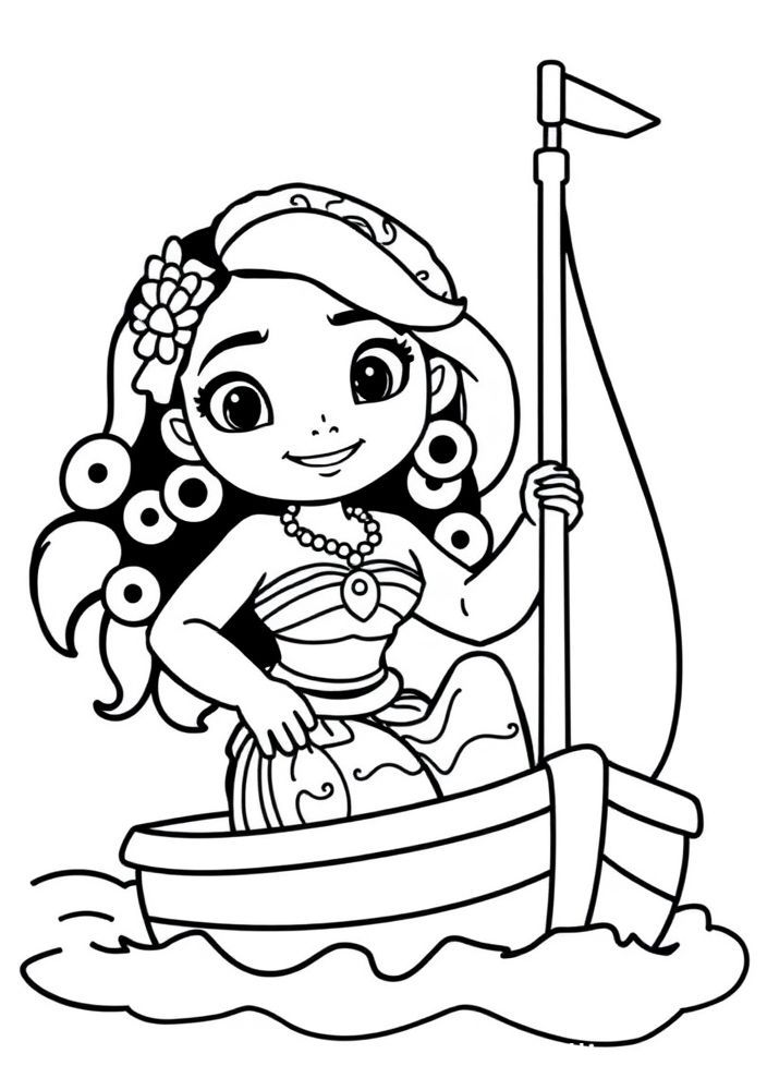 Desenho da Moana navegando para colorir