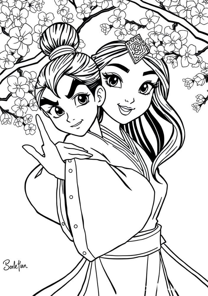 Desenho da Mulan com Mushu para colorir