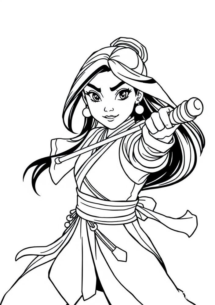 Desenho da Mulan pronta para a batalha para colorir