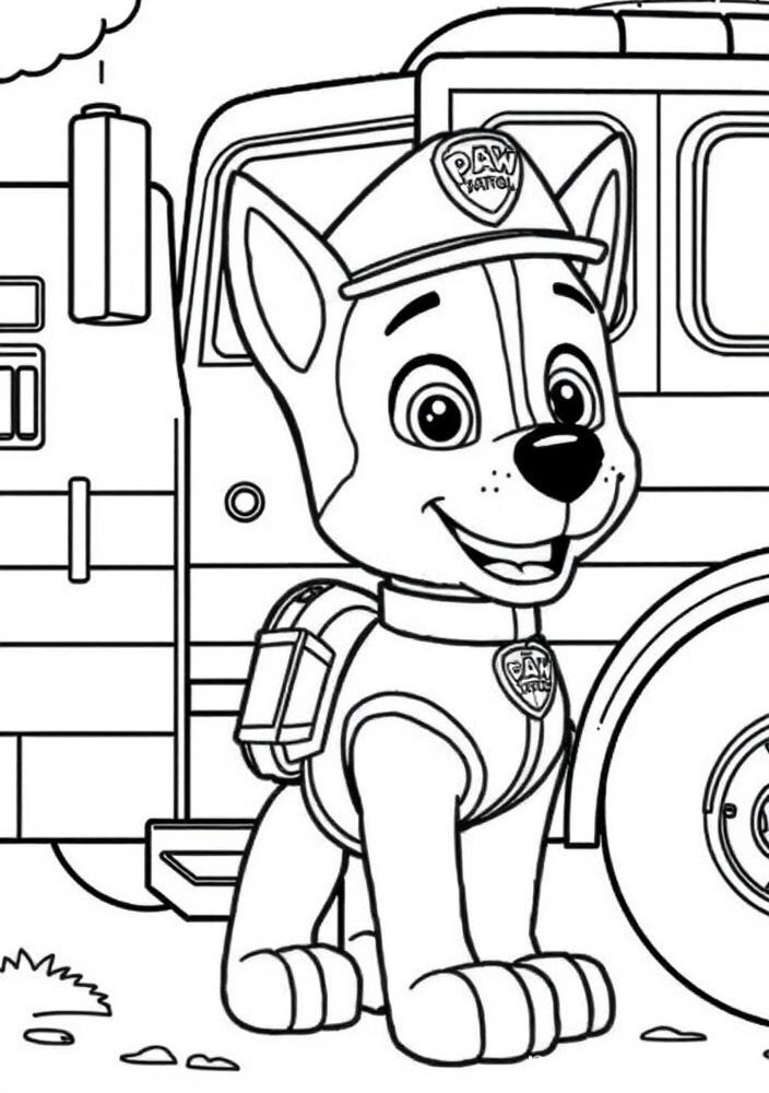 Desenho da Patrulha Canina - Chase com seu carro para colorir