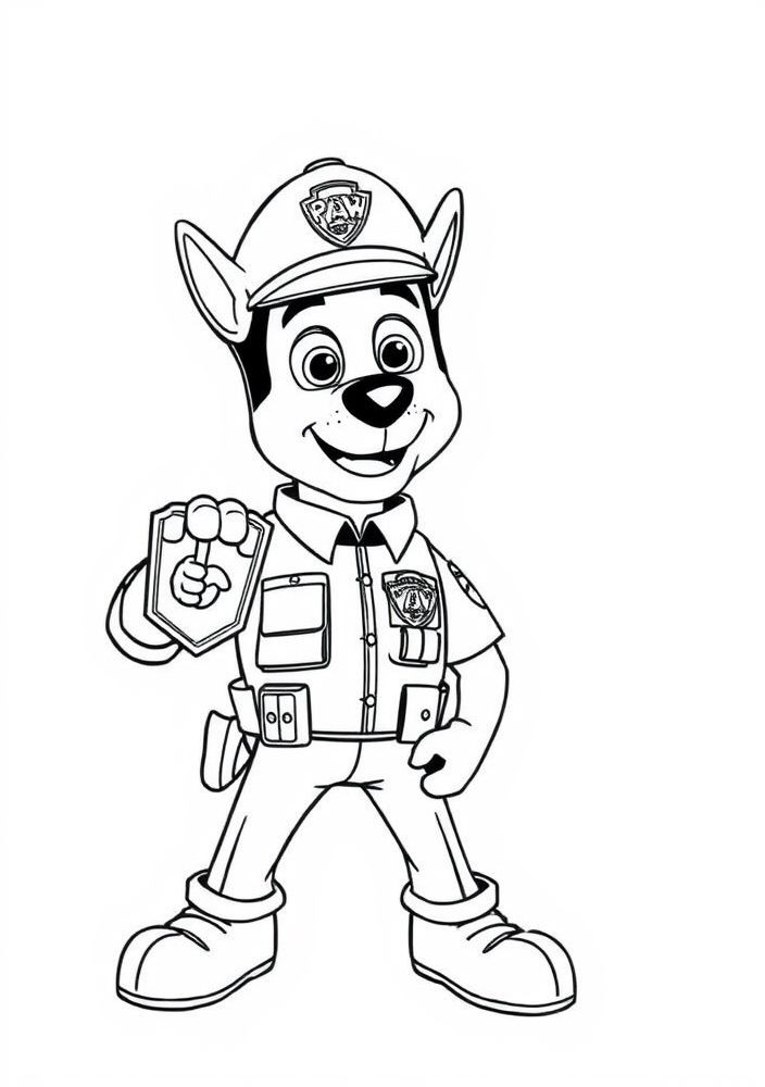 Desenho da Patrulha Canina - Chase com seu distintivo