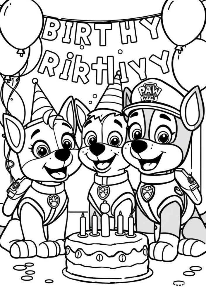 Desenho da Patrulha Canina - Filhotes de aniversário