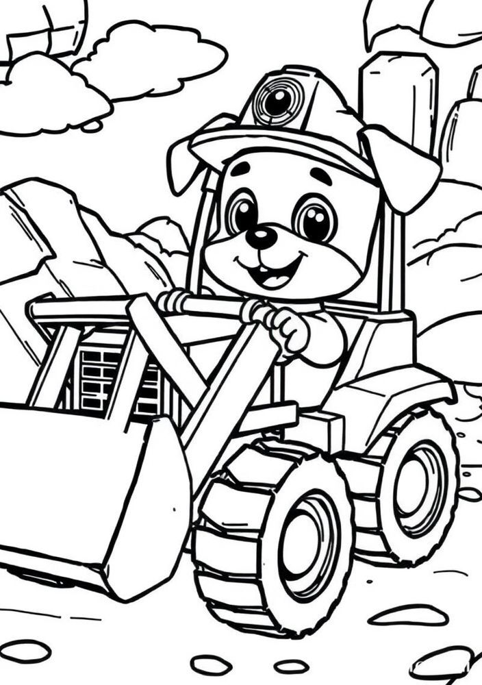 Desenho da Patrulha Canina - Rubble com sua escavadeira