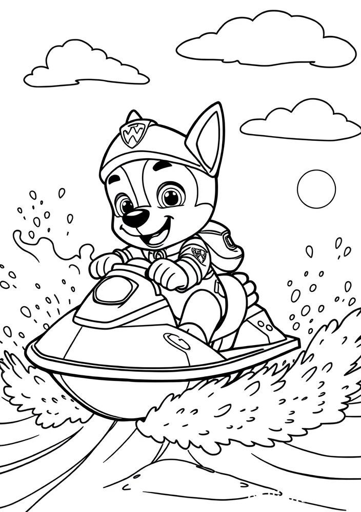 Desenho da Patrulha Canina - Zuma e sua moto aquática