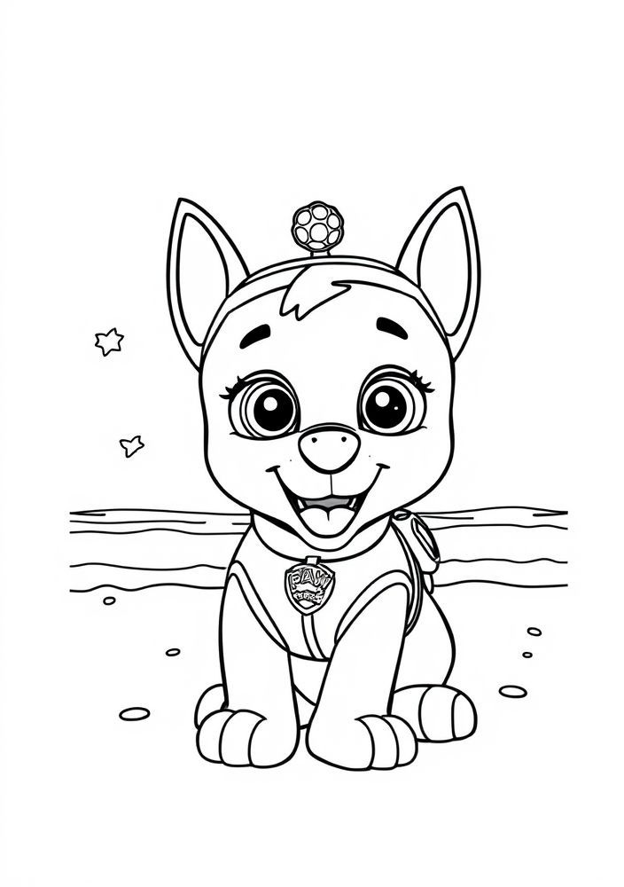 Desenho da Patrulha Canina em um dia de praia para colorir