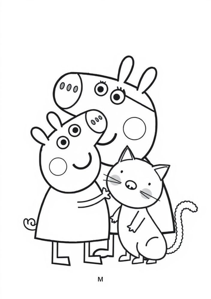 Desenho da Peppa Pig com um gato de estimação para colorir