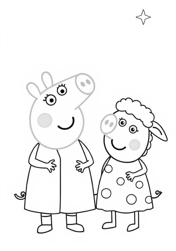 Desenho da Peppa Pig e da Suzy Ovelha de pijama para colorir