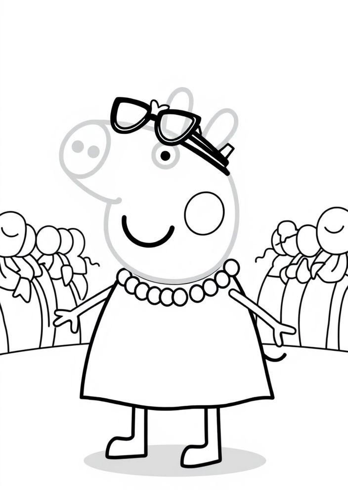 Desenho da Peppa Pig em um desfile de moda para colorir