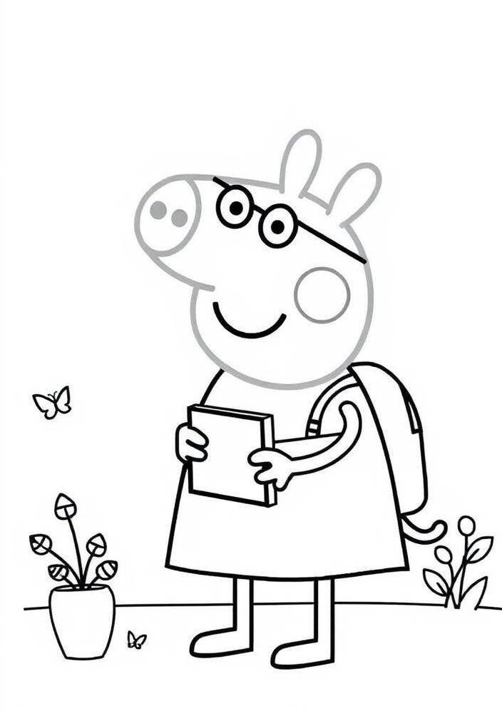 Desenho da Peppa Pig na escola para colorir