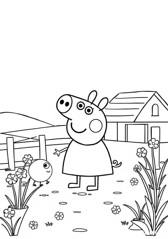 Desenho da Peppa Pig na fazenda para colorir